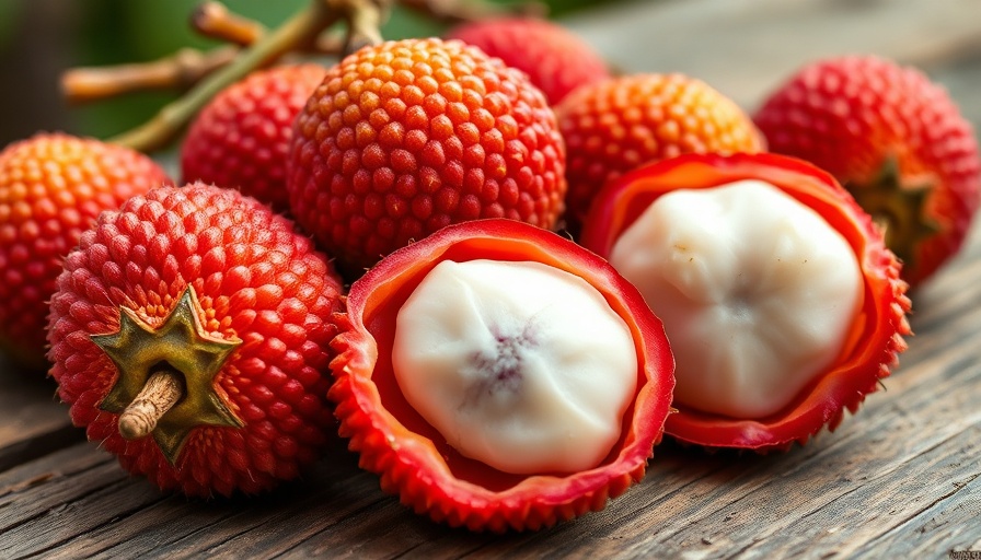 Close-up of ripe lychees on rustic wood depicting safe lychee consumption.