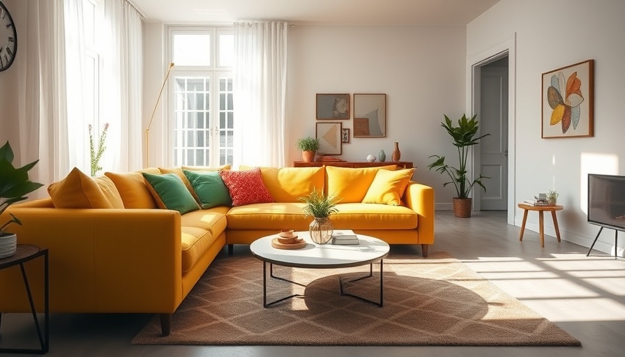 Vibrant living room with Feng Shui colors in decor.