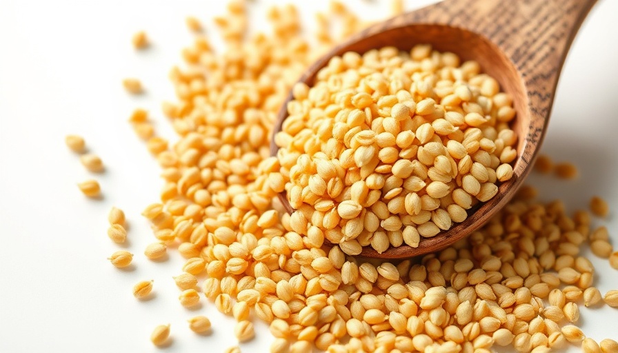 Nutritious grain millet on a wooden spoon on white background.