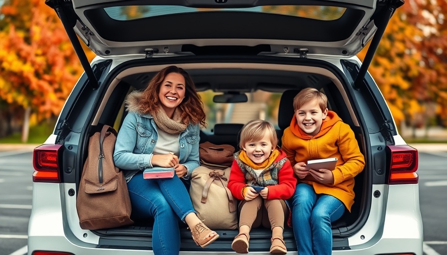 Family packing car with essential carpool items for parents.