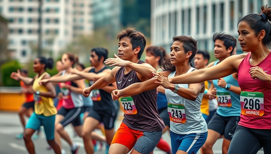 Dynamic warm-up for runners outdoors in a city setting