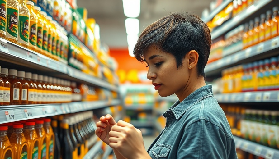 Woman shopping for seed oils in supermarket aisle