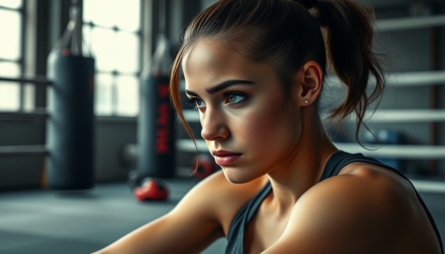 Female athlete with mindset strategies resting in a boxing gym