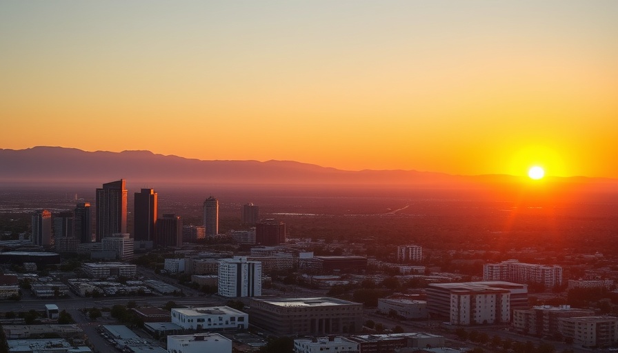 El Paso history cityscape at sunset with mountains in background.
