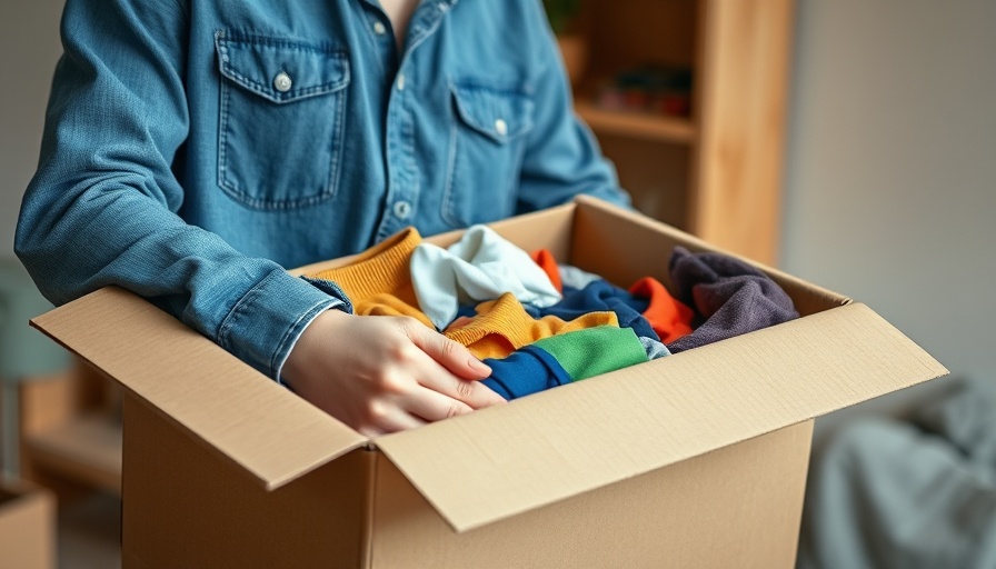 Reverse decluttering concept with person holding a box of clothes