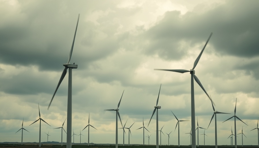 Texas wind farm with large turbines under cloudy sky.