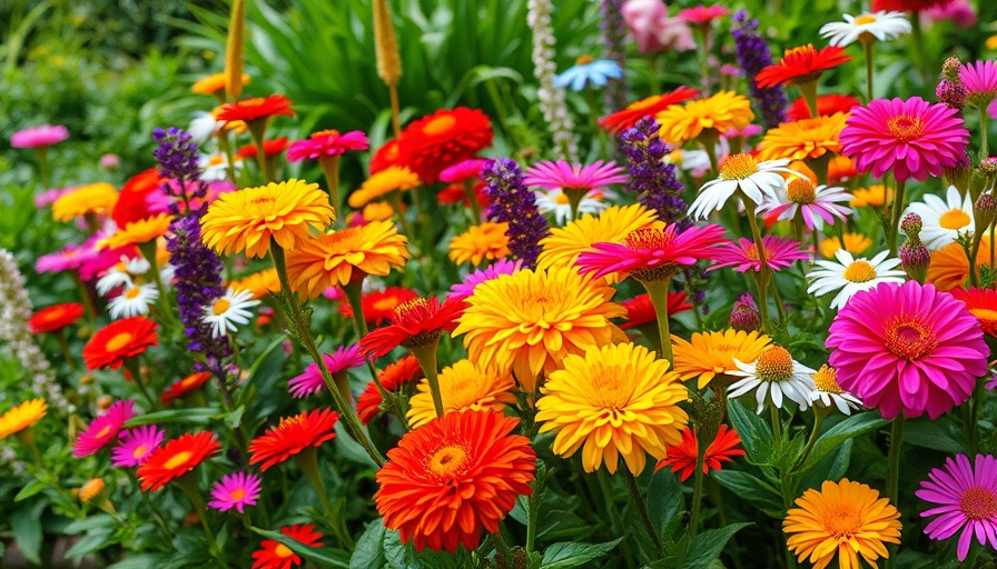 Vibrant chaos gardening with diverse colorful flowers.