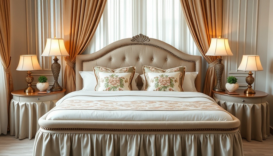 Elegant bedroom with skirted furniture and floral decor showcasing current trends.