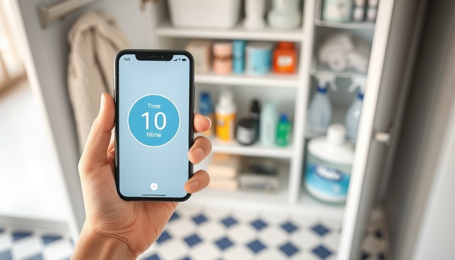 10-10 Decluttering Method: Timer in organized cleaning cabinet