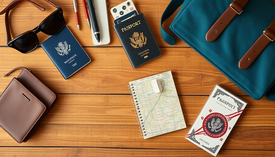 Travel wellness must-haves, essential items displayed on wooden surface.