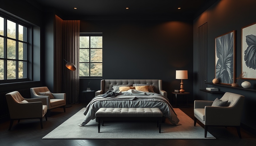 Chic bedroom paint color ideas with dark moody walls.