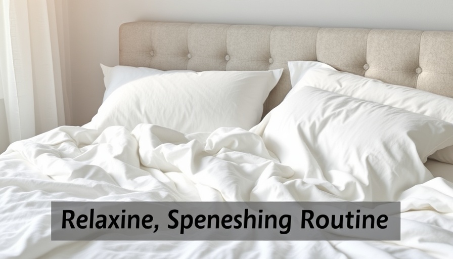 Cozy white bed with relaxing bedtime stretching text overlay for relaxation.