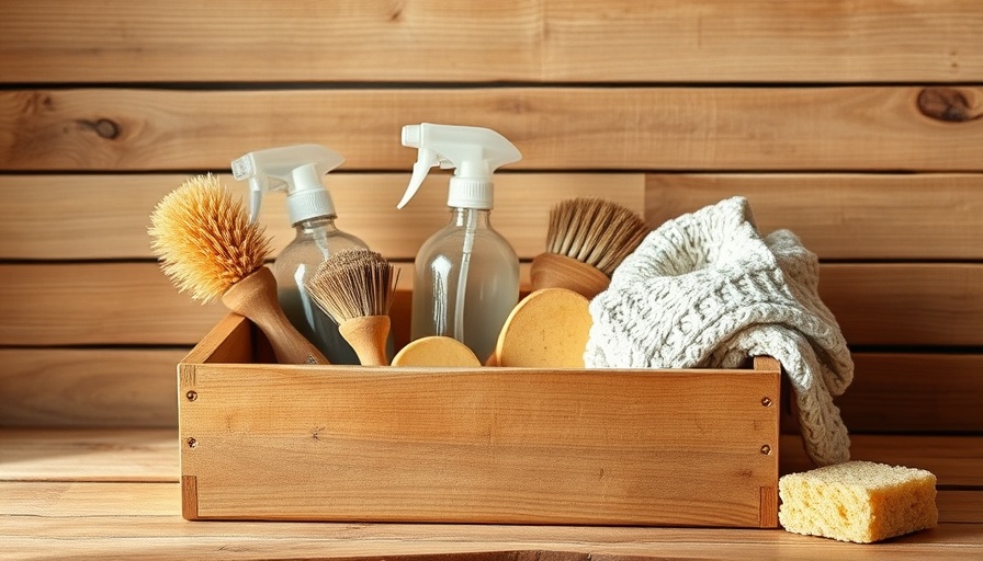 Eco-friendly cleaning supplies in rustic wooden box for Städdag.