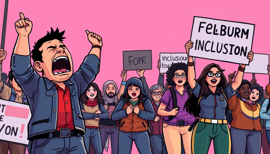 Latinidad and Solidarity cartoon protests scene in contrasting styles.