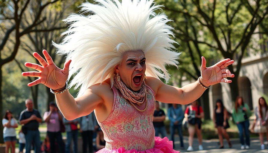 Drag performer at UT Austin Day of Drag Protest energetic performance.
