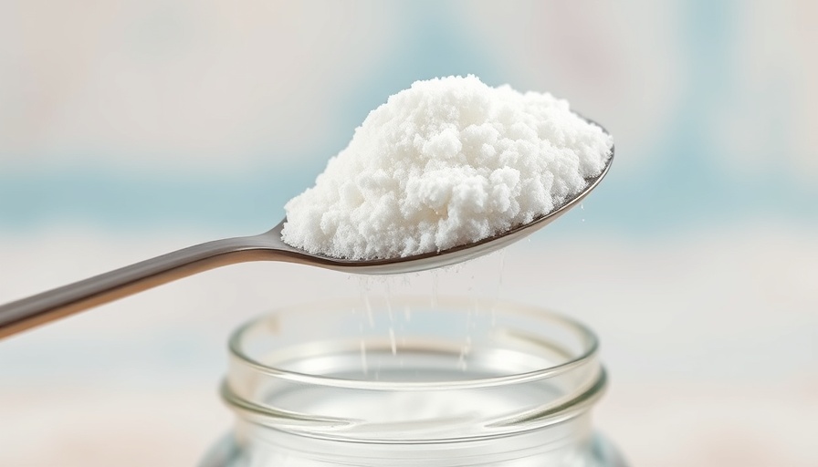 Close-up of a spoon scooping baking soda from a jar.