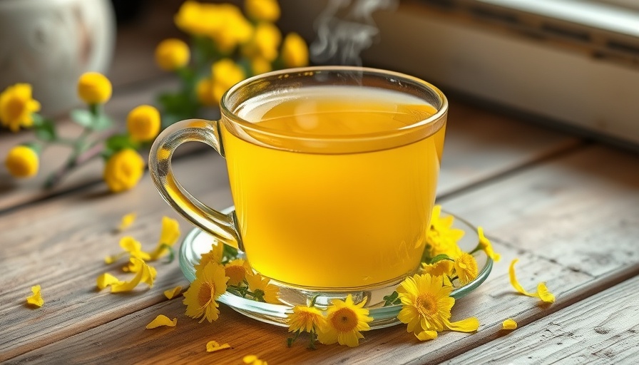 Cup of mullein tea with fresh flowers on wooden table for lung health.