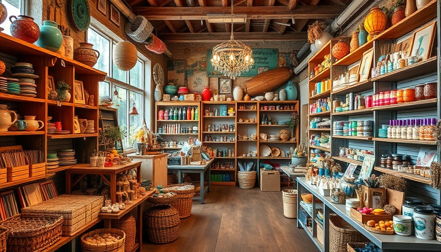 Colorful craft store in Tomball with handmade items on display.