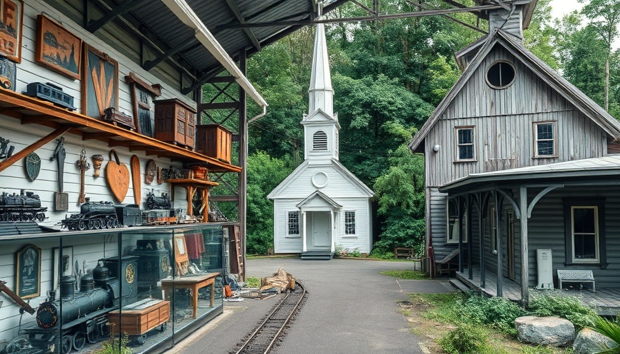 Historical spots in Tomball featuring artifacts, church, wooden building.