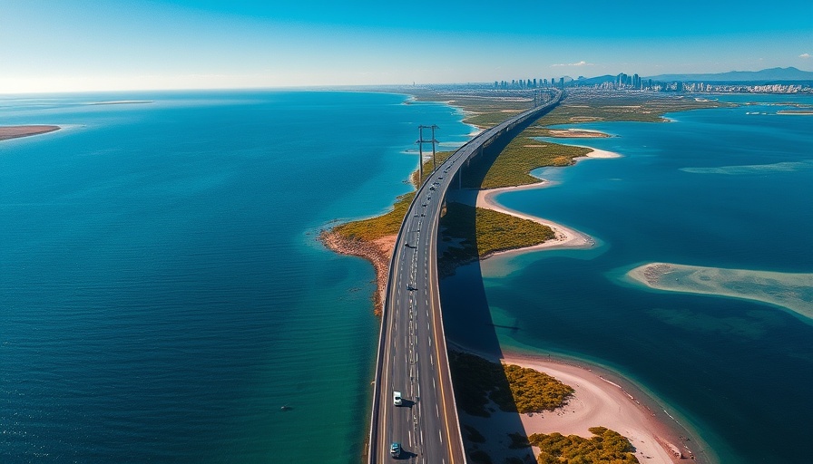 Aerial view of Corpus Christi highway near water.