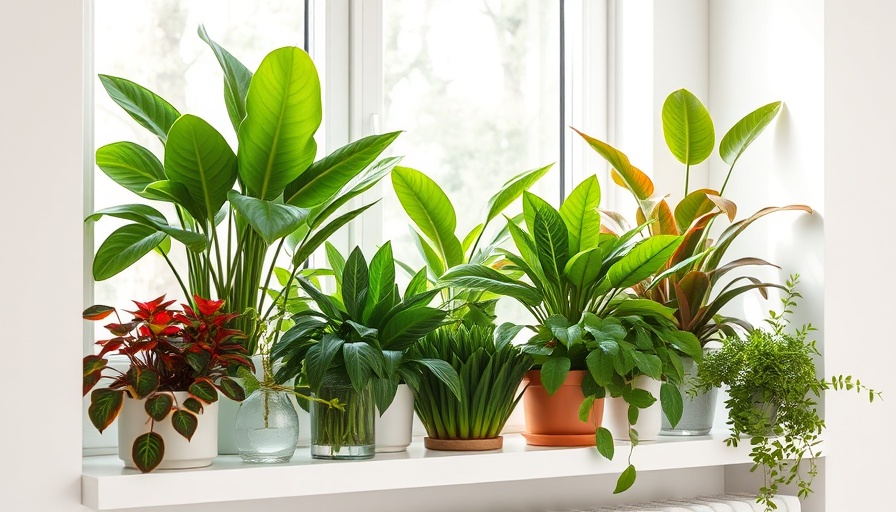 Vibrant indoor plants on a windowsill with bright light.