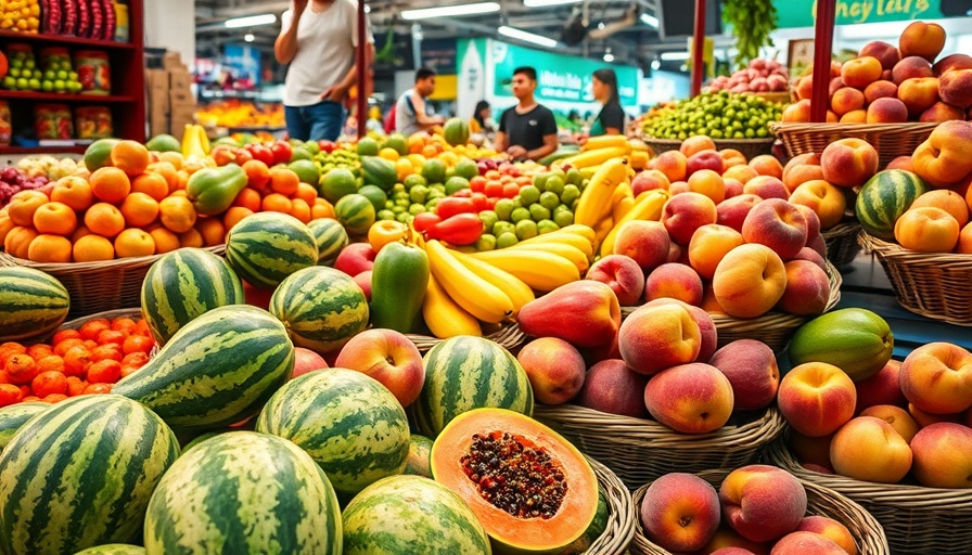 Weekend essentials and beauty finds at a colorful fruit market.