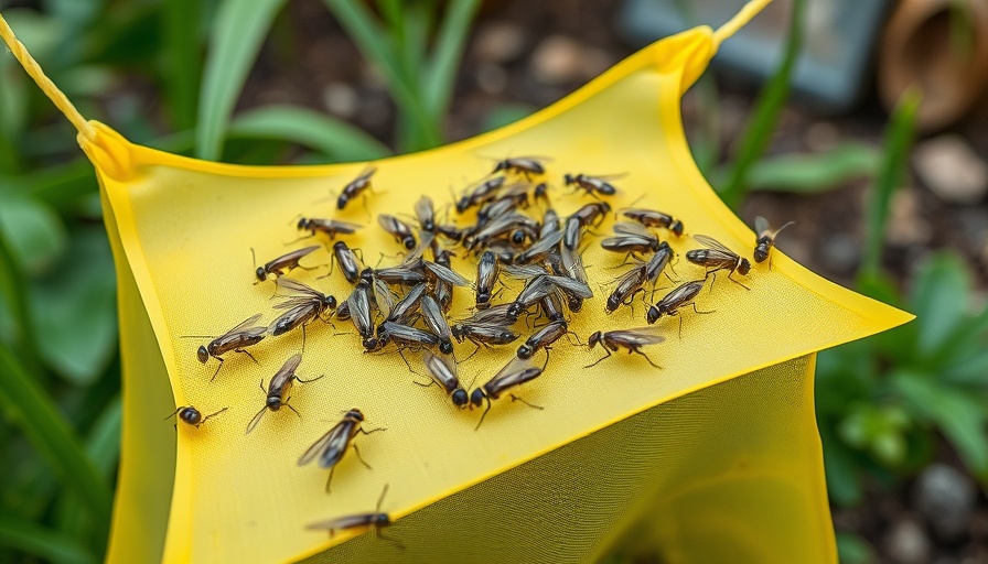 Yellow sticky trap showing how to get rid of gnats in a garden.