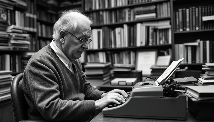 Vintage Texas journalism legacy scene with man on typewriter in office.