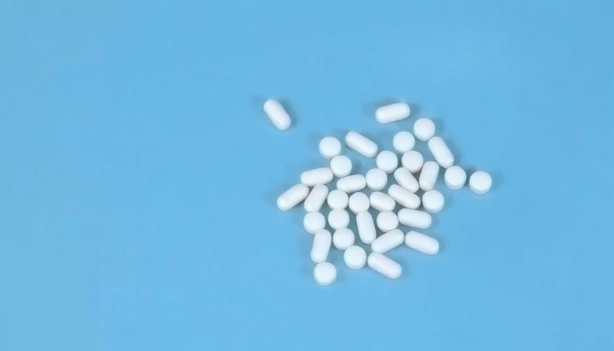 Scattered white pills on blue background, antibiotic resistance context.