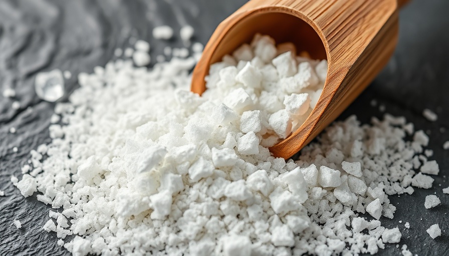 Potassium chloride crystals in wooden scoop on slate, health benefits.