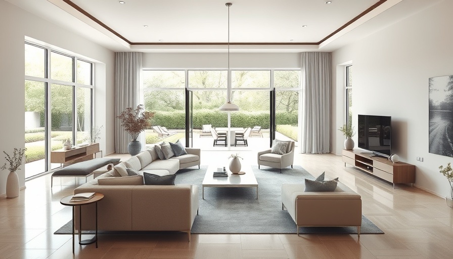 Modern minimalistic living room with elegant decor and neutral tones.
