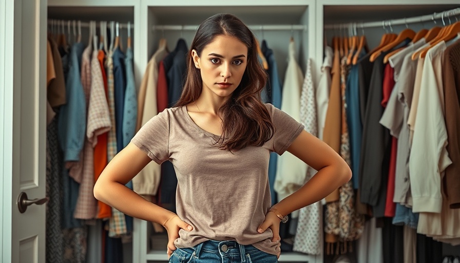 Young woman contemplating a cluttered wardrobe using the 30-second decluttering rule.