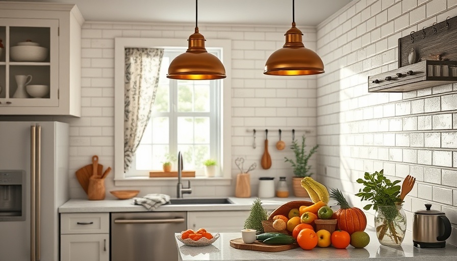 Charming kitchen featuring Café Core Trend with brass lights.