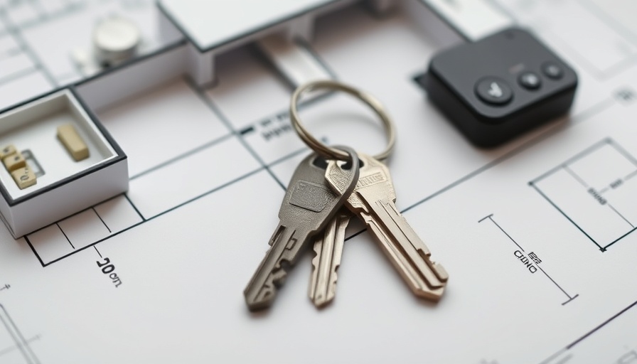 Modern floor plan with keys, symbolizing new home ownership.