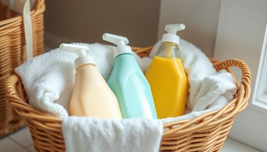 Pastel detergent bottles in basket with towels, frozen laundry detergent hack.