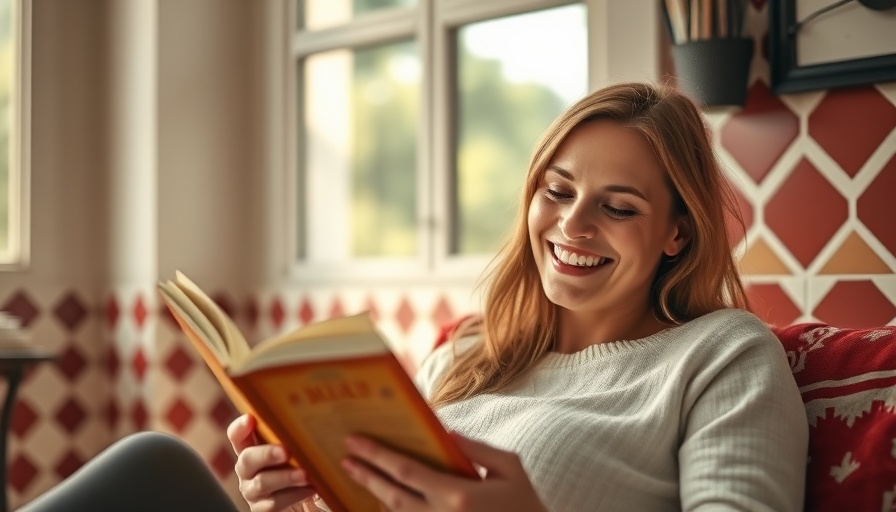 Woman reading a summer book indoors, cozy setting.