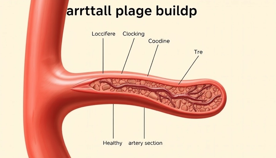 Diagram of healthy and clogged arteries showcasing plaque buildup stages.