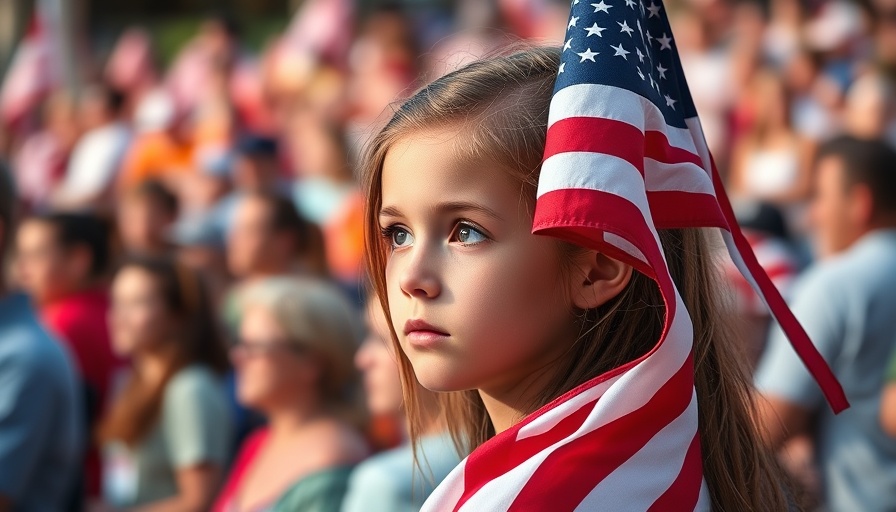 Young girl with flag highlights challenges facing immigrant children.