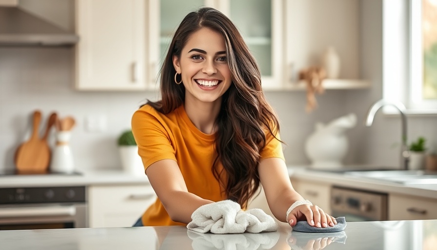 Woman cleaning kitchen with DIY Natural Cleaning Products.