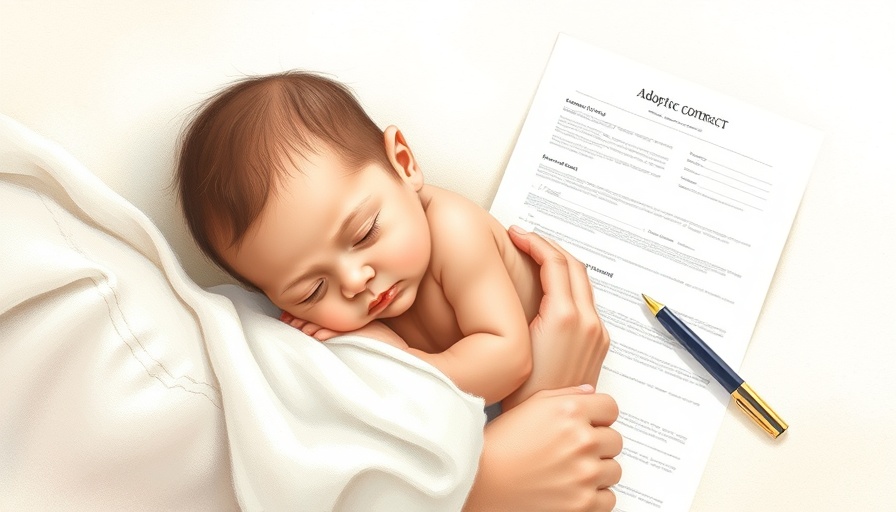 Tender adoption scene collage with contract papers.