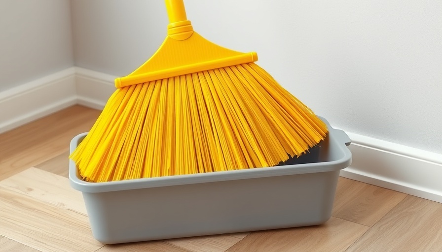Trimming Your Broom: yellow broom in dustpan on wooden floor.