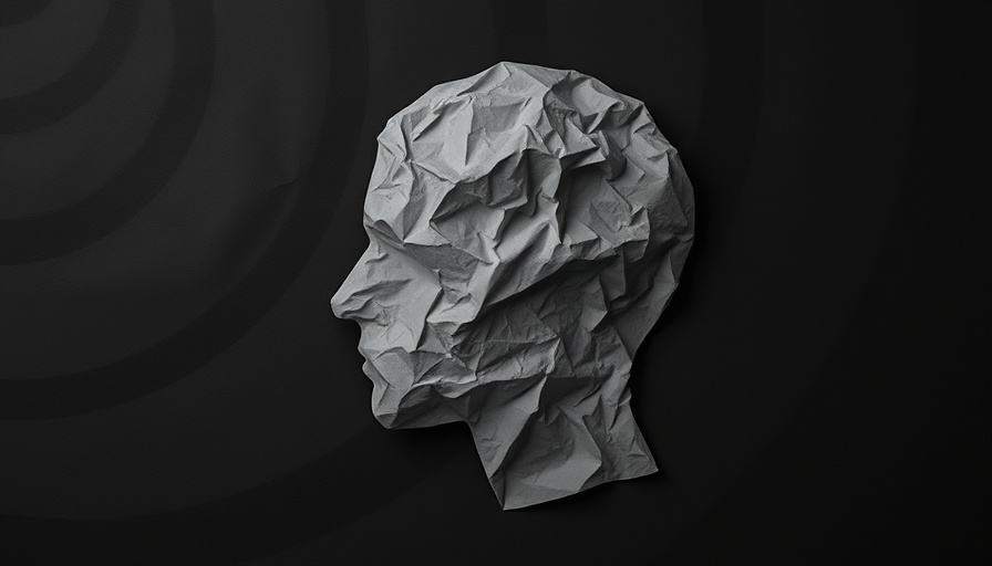 Abstract mental health concept, crumpled paper head silhouette.