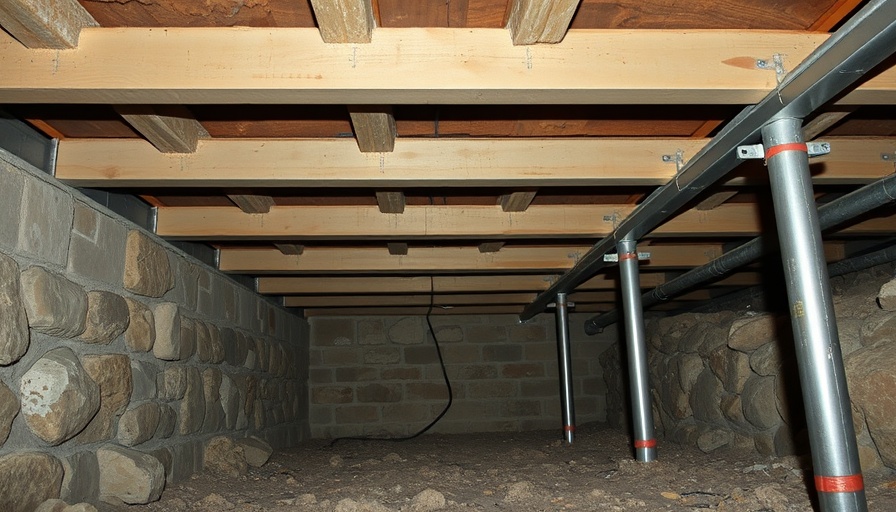 Support beams in basement for sagging floor repair in Cross Junction, VA.