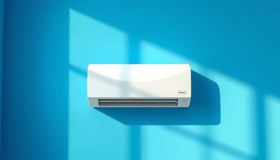 White air conditioner on a blue wall, minimalistic room design.