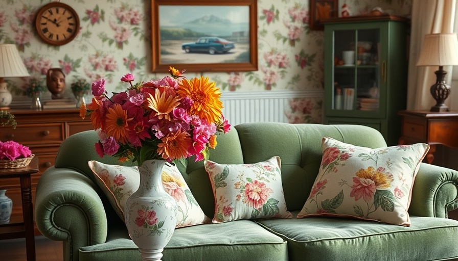 Nostalgia decor trends with floral pillows and vintage style.
