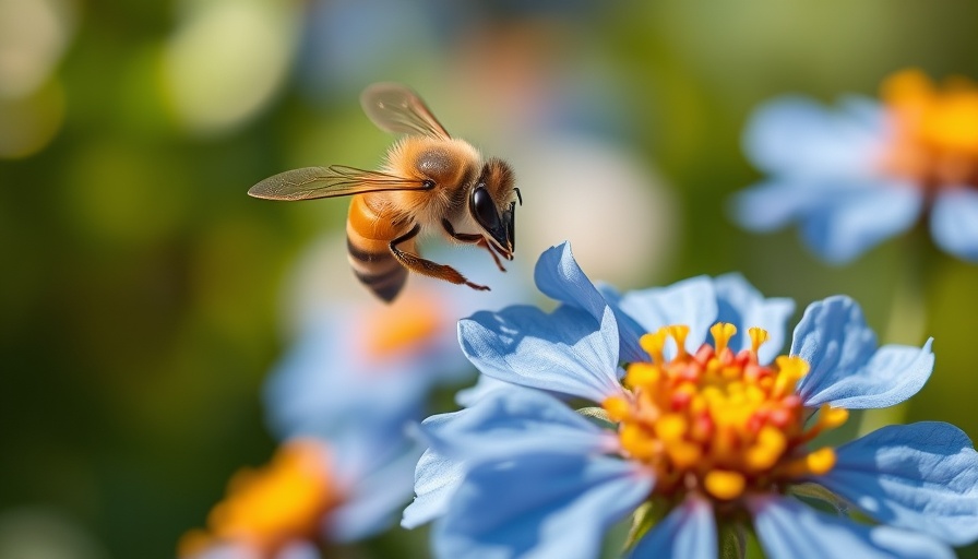 Honeybee pollinating blue flower in garden, attracting bees.