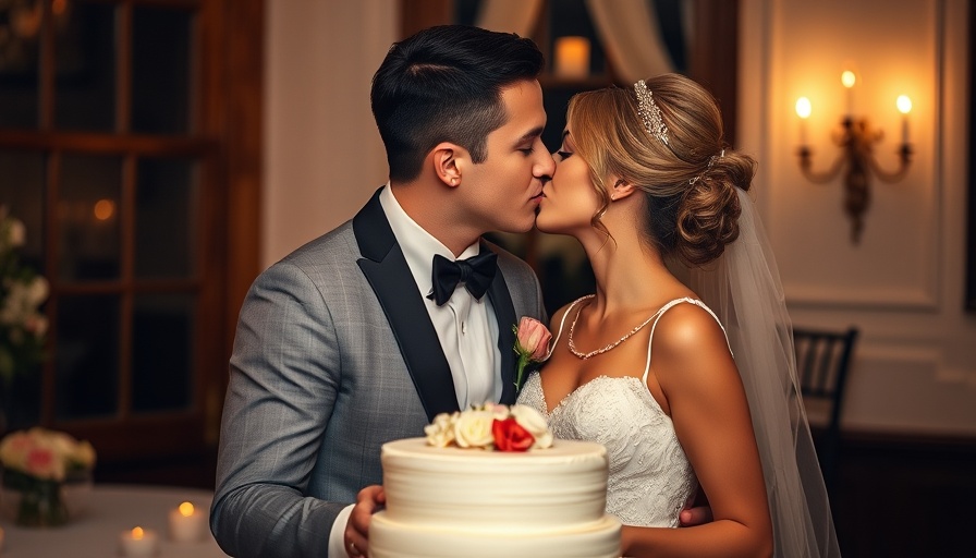 Bride and groom's tender kiss at wedding, celebrating life's simple joys.