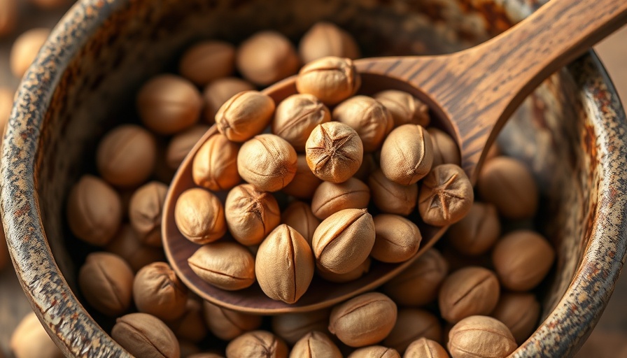 Close-up of pine nuts in a ceramic bowl, related to pine mouth syndrome.
