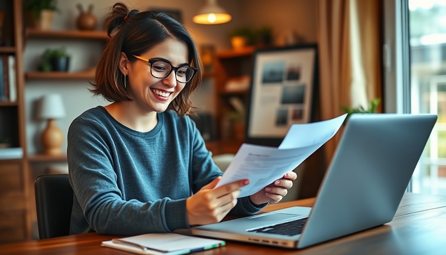 Woman working remotely with documents and laptop, remote work tips.