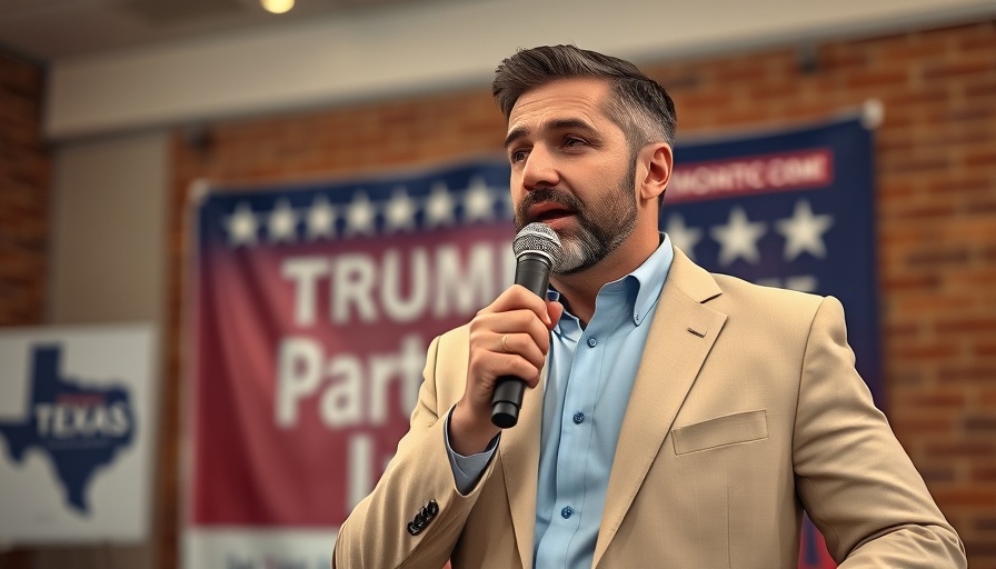 Man speaking at Texas Democratic Party event with Kendall Scudder present.